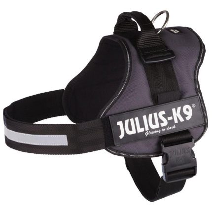 JULIUS-K9 Power Harness in anthracite color with reflective straps and secure handle for active and working dogs