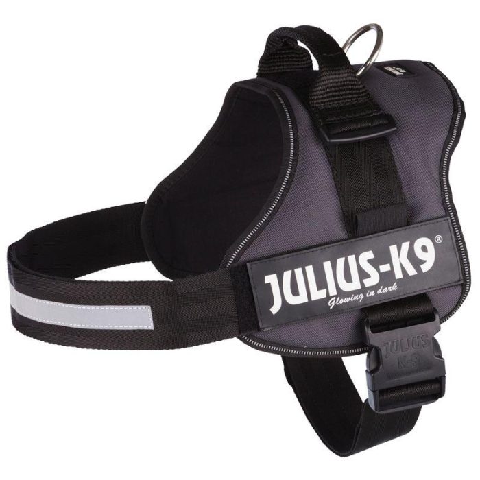 JULIUS-K9 Power Harness in anthracite color with reflective straps and secure handle for active and working dogs