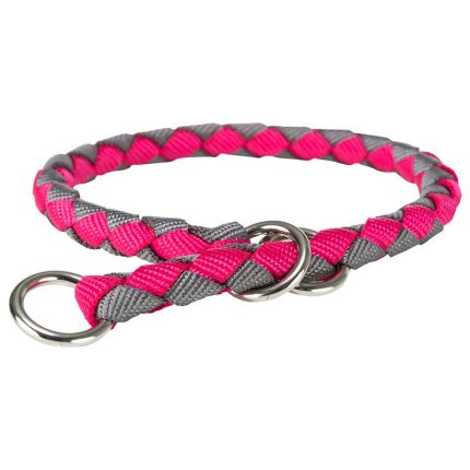 Trixie Cavo Pull Stop Dog Collar in fuchsia and graphite with braided nylon design and metal ring.