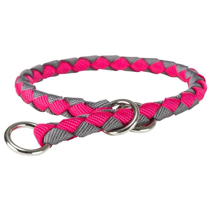 Trixie Cavo Pull Stop Dog Collar in fuchsia and graphite with braided nylon design and metal ring.